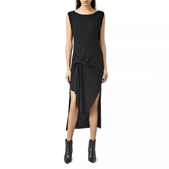 Allsaints Riviera Jersey Gathered Asymmetrical Dress Angora Viscose Sz 6 - Picture 9 of 16